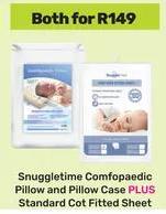 Snuggletime Comfopaedic Pillow and Pillow Case PLUS Standard Cot Fitted Sheet