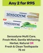 Sensodyne Multi Care. Fresh Mint, Gentle Whitening. Herbal, Natural OR Fresh & Clean Toothpaste 75 ml Any 2