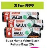 Supa Mama Value Black Refuse Bags 20s