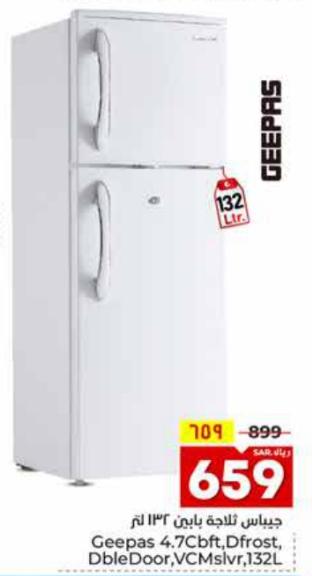 Geepas Double Door Refrigerator 132ltr