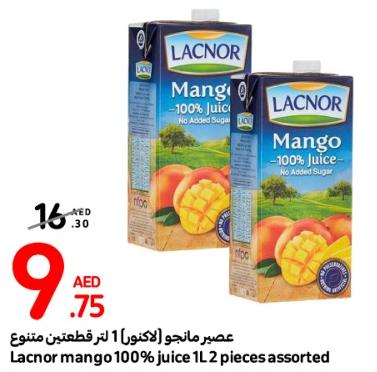 Lacnor mango 100% juice 1Ltr x  2 pieces assorted