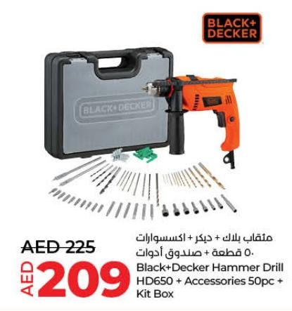 Black+Decker Hammer Drill HD650 + Accessories 50pc + Kit Box