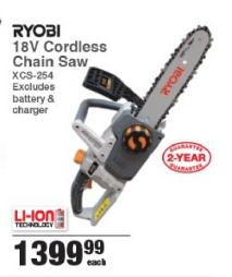 RYOBI 18V Cordless Chain Saw