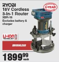 RYOBI 18V Cordless 3-In-1 Router