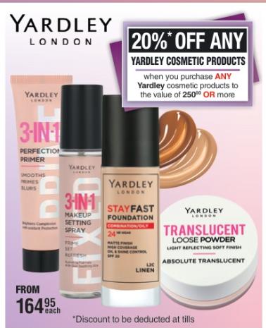 20% Off Any YARDLEY COSMETIC PRODUCTS 