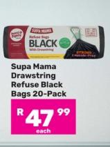 Supa Mama Drawstring Refuse Black Bags 20-Pack