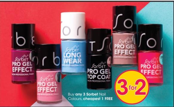 Buy any 3 Sorbet Nail Colours, cheapest 1 FREE