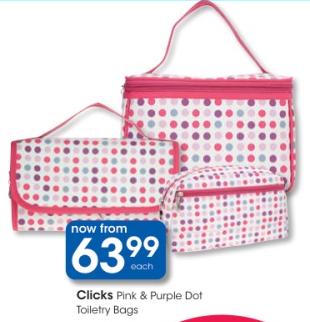 Clicks Pink & Purple Dot Toiletry Bags