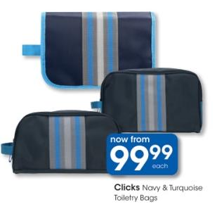 Clicks Navy & Turquoise Toiletry Bags