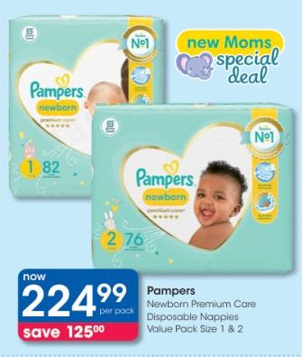Pampers Newborn Premium Care Disposable Nappies Value Pack Size 1 & 2