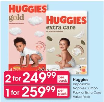Huggies Disposable Nappies Jumbo Pack or Extra Care Value Pack
