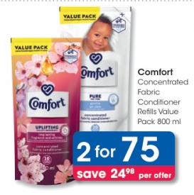Comfort Concentrated Fabric Conditioner Refills Value Pack 800 ml