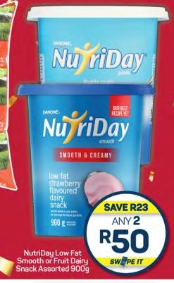 Danone NutriDay Low Fat Smooth or Fruit Dairy Shock Assorted 900g