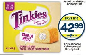 Tinkies Sponge Cake Assorted 6x45g Each