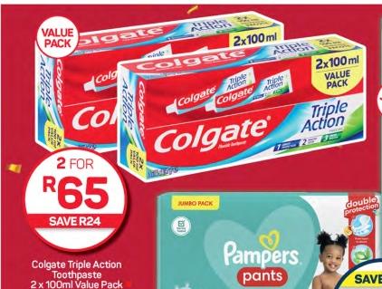 Colgate Triple Action Toothpaste 2x 100ml Value Pack