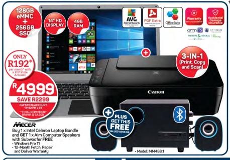MECER Buy 1x Intel Celeron Laptop Bundle and GET 1x Aim Computer Speakers with Subwoofer FREE