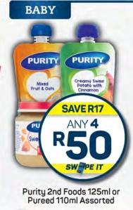 Purity 2nd Foods 125ml or Pureed 110ml Assorted