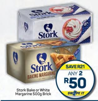 Stork Bake or White Margarine 500g Brick