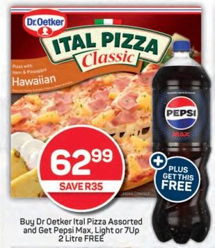 Buy Dr Oetker Ital Pizza Assorted and Get Pepsi Max, Light or 7Up 2 Litre FREE