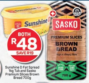 Sunshine D Fat Spread kg Tub and Sasko Premium Slices Brown Bread 700 gm 