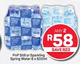 PnP Still or Sparkling Spring Water 6 x 500gm