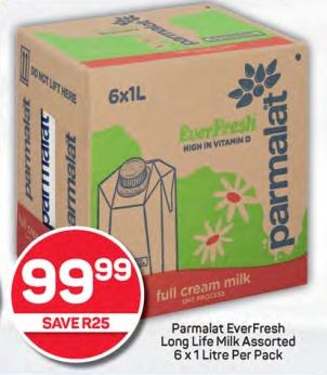 Parmalat EverFresh Long Life Milk Assorted 6x1Litre Per Pack