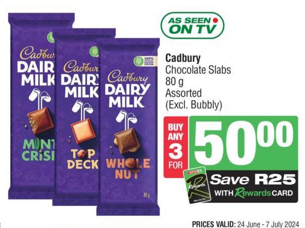 Cadbury Chocolate Slabs 80 g Assorted (Excl. Bubbly)
