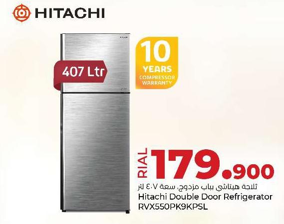 Hitachi Double Door Refrigerator RVX550PK9KPSL 407Ltr