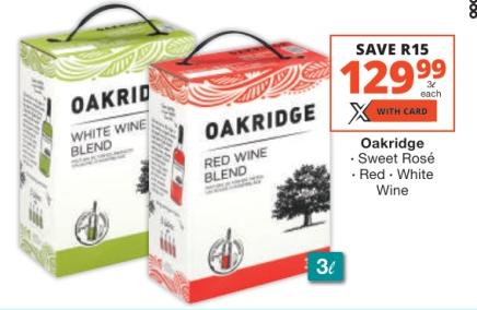 Oakridge Sweet Rosé .Red White Wine 3Ltr