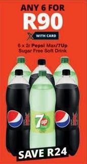 6 x 2 Pepsi Max/7Up Sugar Free Soft Drink
