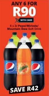 ANY 6  6 x 2 Pepsi/Mirinda/ Mountain Dew Soft Drink