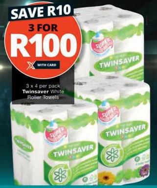 3 x 4 per pack Twinsaver White Roller Towels