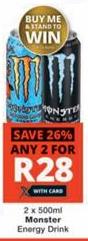 Any 2 x 500ml Monster Energy Drink