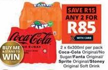 Any 2 x 6x300ml per pack Coca-Cola Original/No Sugar/Fanta Original/ Sprite Original/Stoney Original Soft Drink