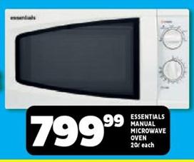 ESSENTIALS MANUAL MICROWAVE OVEN 20L each