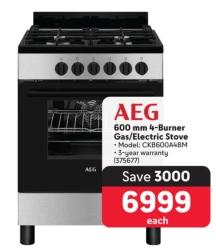 AEG 600 mm 4-Burner Gas/Electric Stove  