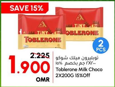 Toblerone Milk Choco 2X200G 15% Off
