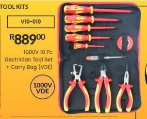 1000V 10 Pc Electrician Tool Set + Carry Bag (VDE)