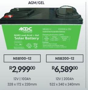 ACDC AGM Lead Acid + Gel Solar Battery