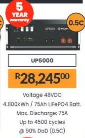 Pylontech Voltage 48VDC, 4.800kWh / 75Ah LiFePO4 Batt. Max. Discharge: 75A, Up to 4500 cycles @ 90% DoD (0.5C)