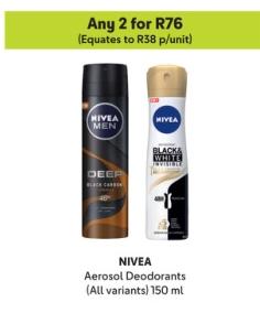 NIVEA Aerosol Deodorants (All variants) any 2 