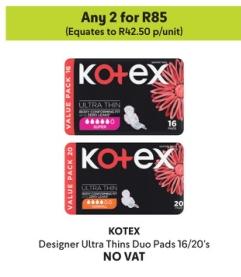 KOTEX Designer Ultra Thins Duo Pads 16/20's any 2 