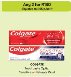 Colgate Toothpaste Optic, Sensitive or Naturals any 2 