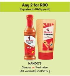 NANDO'S Sauces or Perinaise (All variants) 250/265g Any 2 