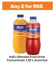 HALL'S Blended Fruit Drink Concentrate Assorted 1.25L Any 2