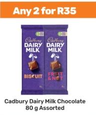 Cadbury Dairy Milk Chocolate 80 g Assorted Any 2