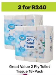 Great Value 2 Ply Toilet Tissue 18-Pack