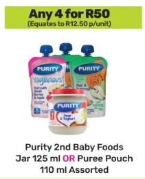 Purity 2nd Baby Foods Jar 125 ml OR Puree Pouch 110 ml Assorted any 4 