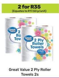 Great Value 2 Ply Roller Towels 2s