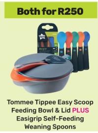 Tommee Tippee Easy Scoop Feeding Bowl & Lid PLUS Easigrip Self-Feeding Weaning Spoons